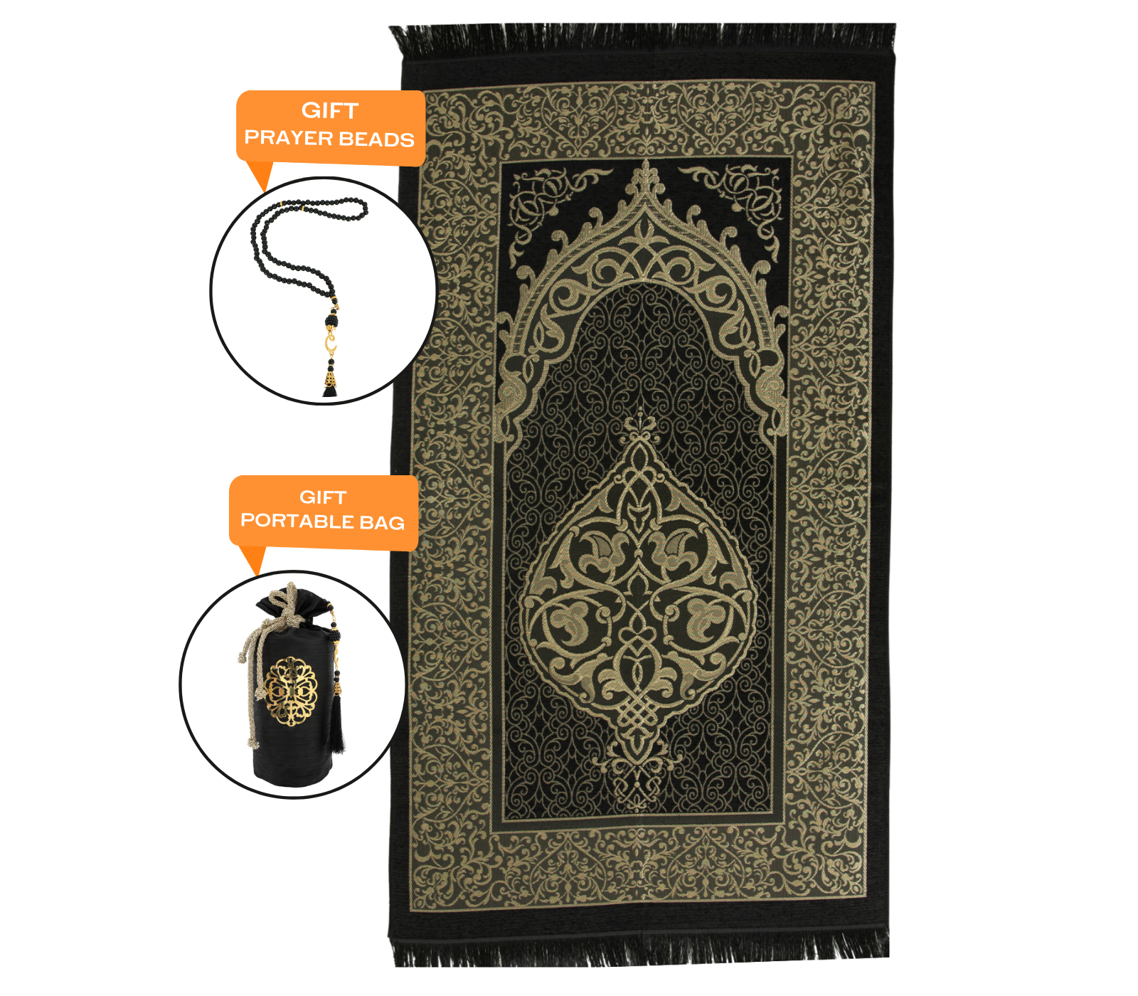 Prayer Rug with Tasbih Bag for Pray, Muslim Gifts Bayram, Mat Salah, Sajadah for Women & Men