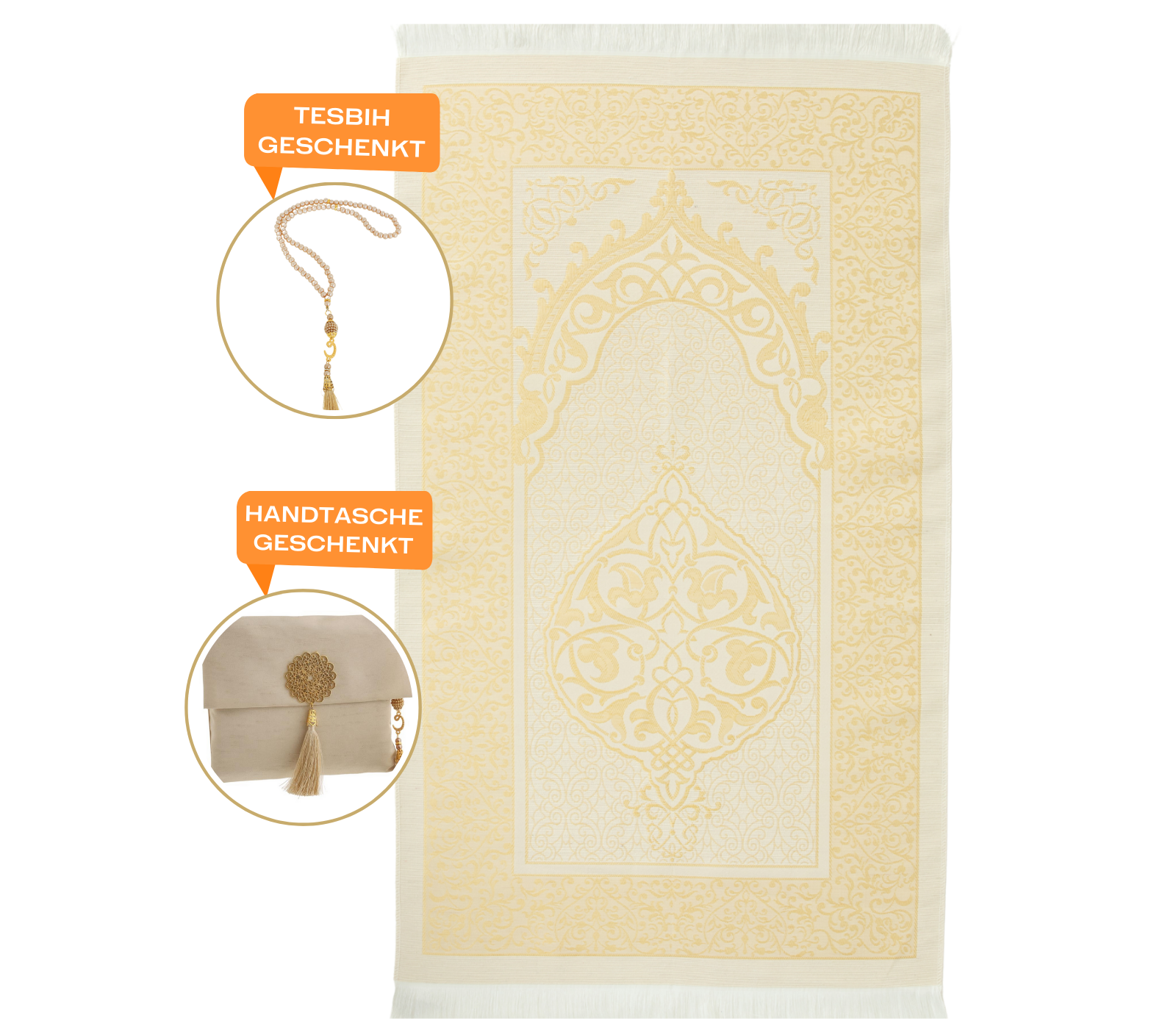 Muslim Prayer Rug With Tasbih and Portable Bag - Mink