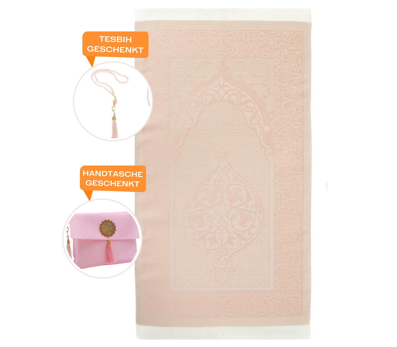 Muslim Prayer Rug With Tasbih and Portable Bag - Pink