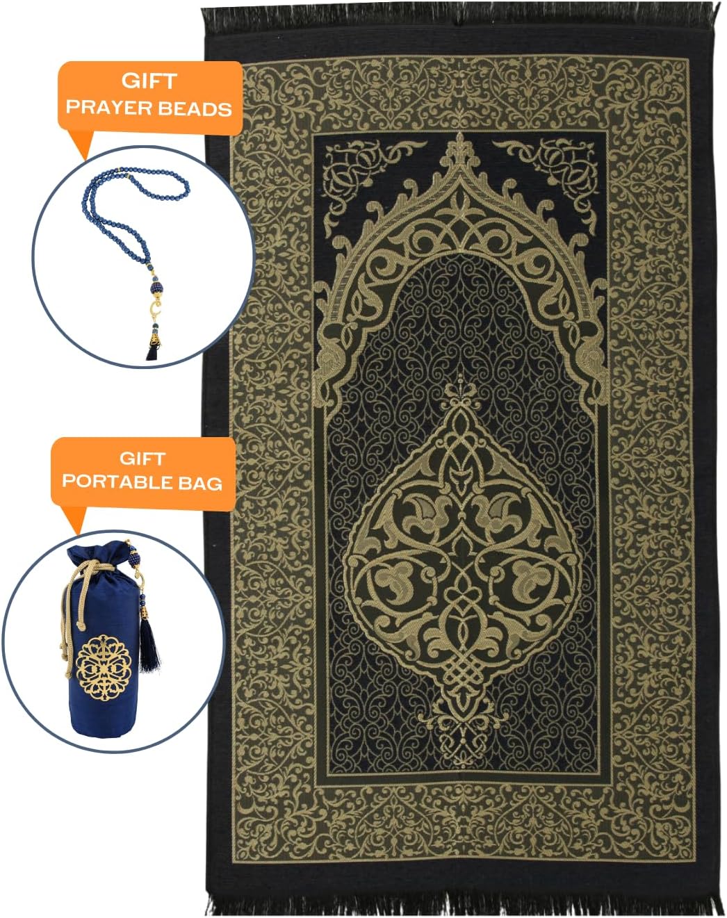 Prayer Rug with Tasbih Bag for Pray, Muslim Gifts Bayram, Mat Salah, Sajadah for Women & Men