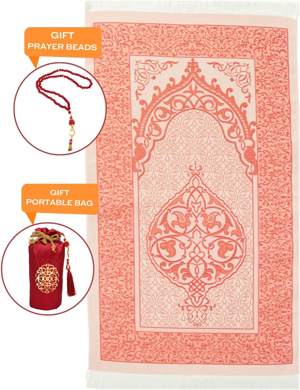 Prayer Rug with Tasbih Bag for Pray, Muslim Gifts Bayram, Mat Salah, Sajadah for Women & Men