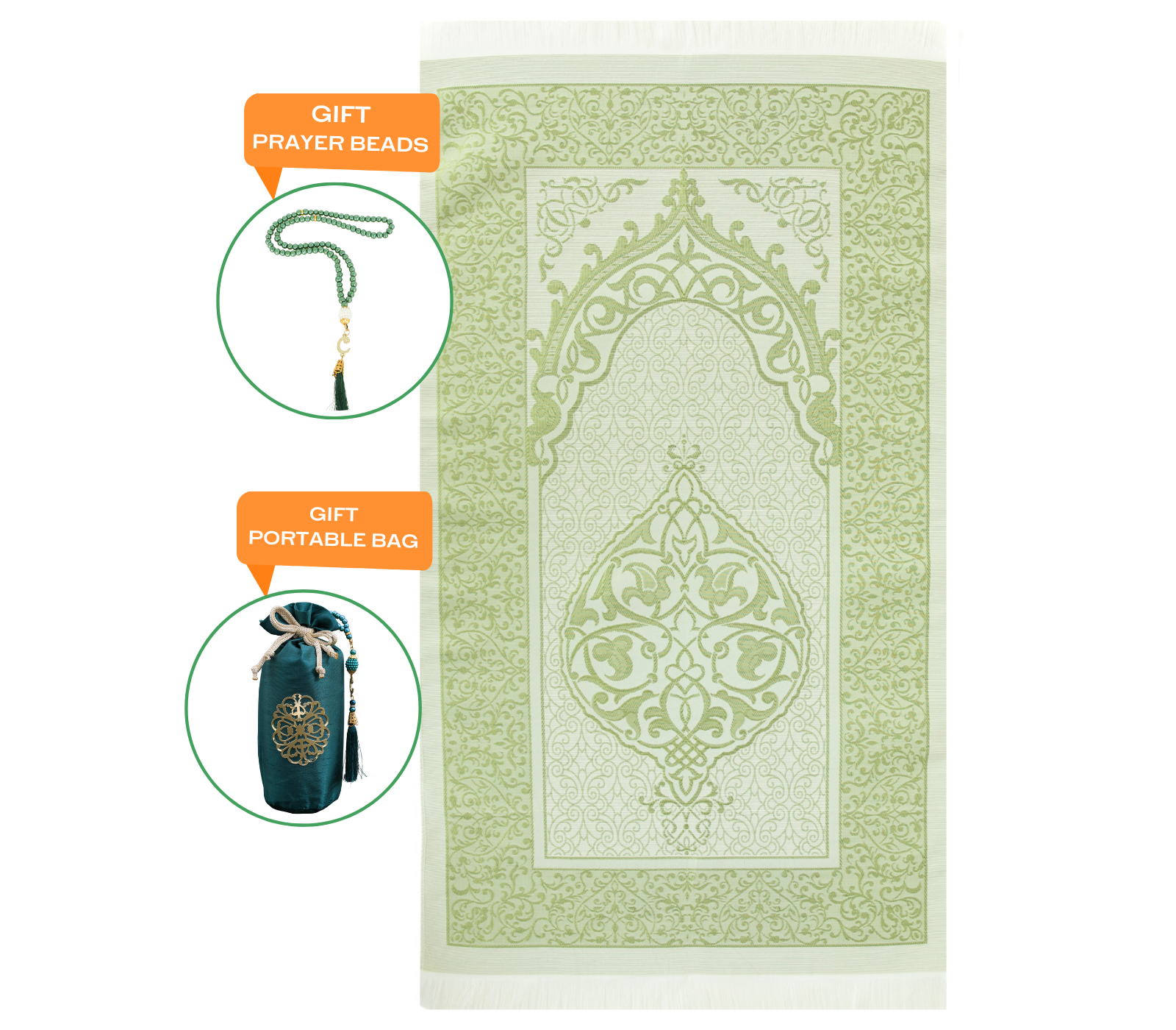 Prayer Rug with Tasbih Bag for Pray, Muslim Gifts Bayram, Mat Salah, Sajadah for Women & Men