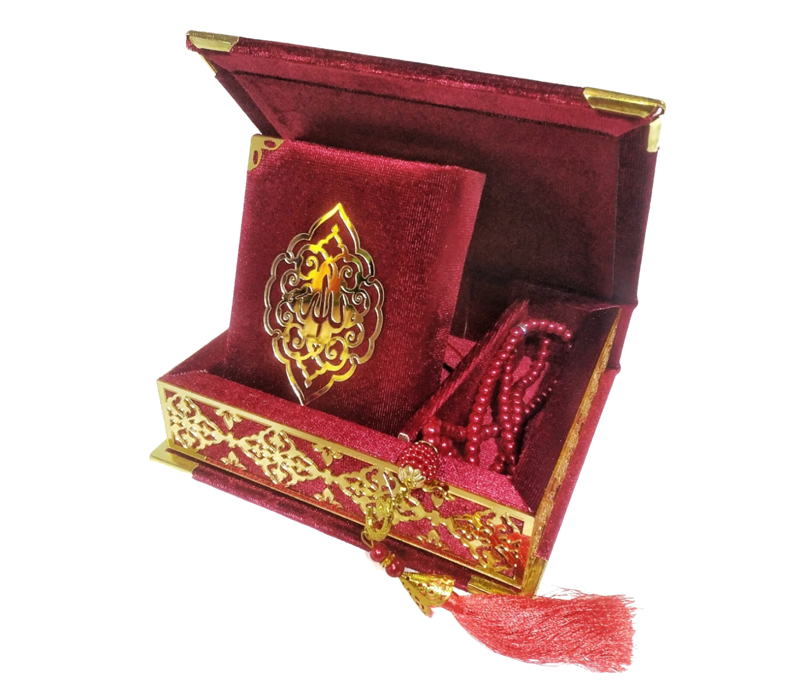 Velvet Quran Pearl Prayer Bead Set, Islamic Gifts for Eid Ramadan, Portable Box