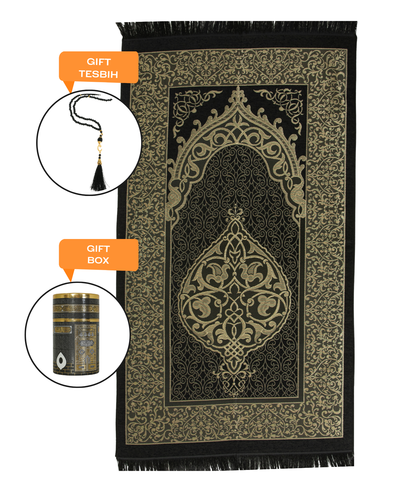 Muslim Prayer Rug With Tasbih For Islamic Gifts, Portable Islam Gift Box