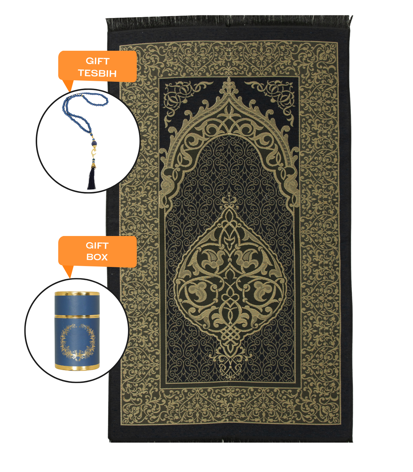 Muslim Prayer Rug With Tasbih For Islamic Gifts, Portable Islam Gift Box