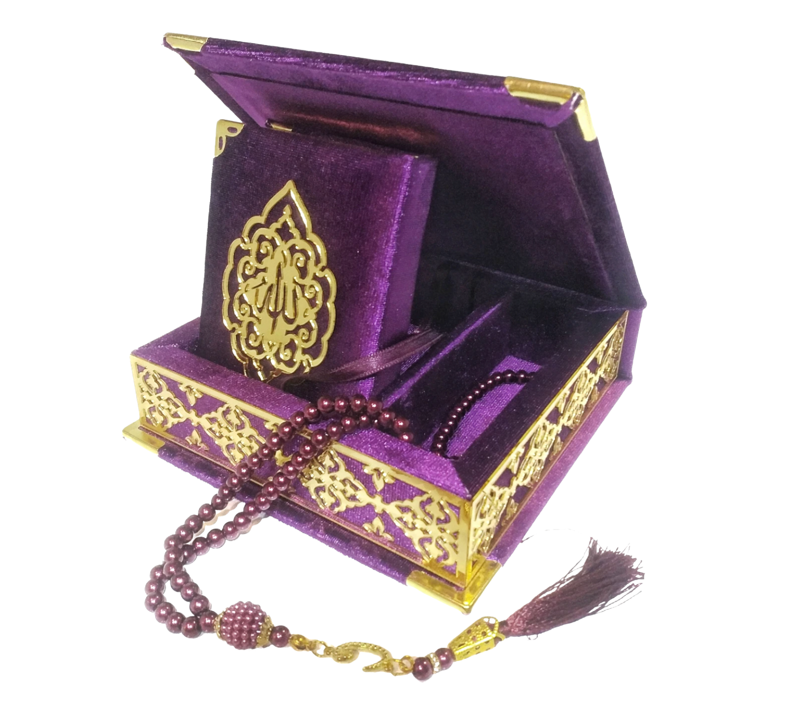 Velvet Quran Pearl Prayer Bead Set, Islamic Gifts for Eid Ramadan, Portable Box