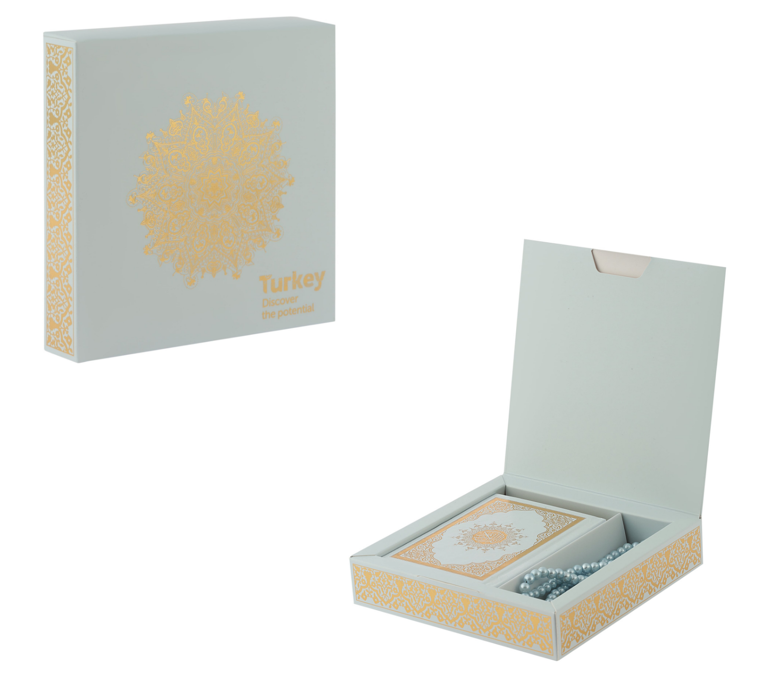 Muslim Gifts for Eid, Gilt Covered Gift Box, Silvered Quran Gifts for Ramadan Mosque