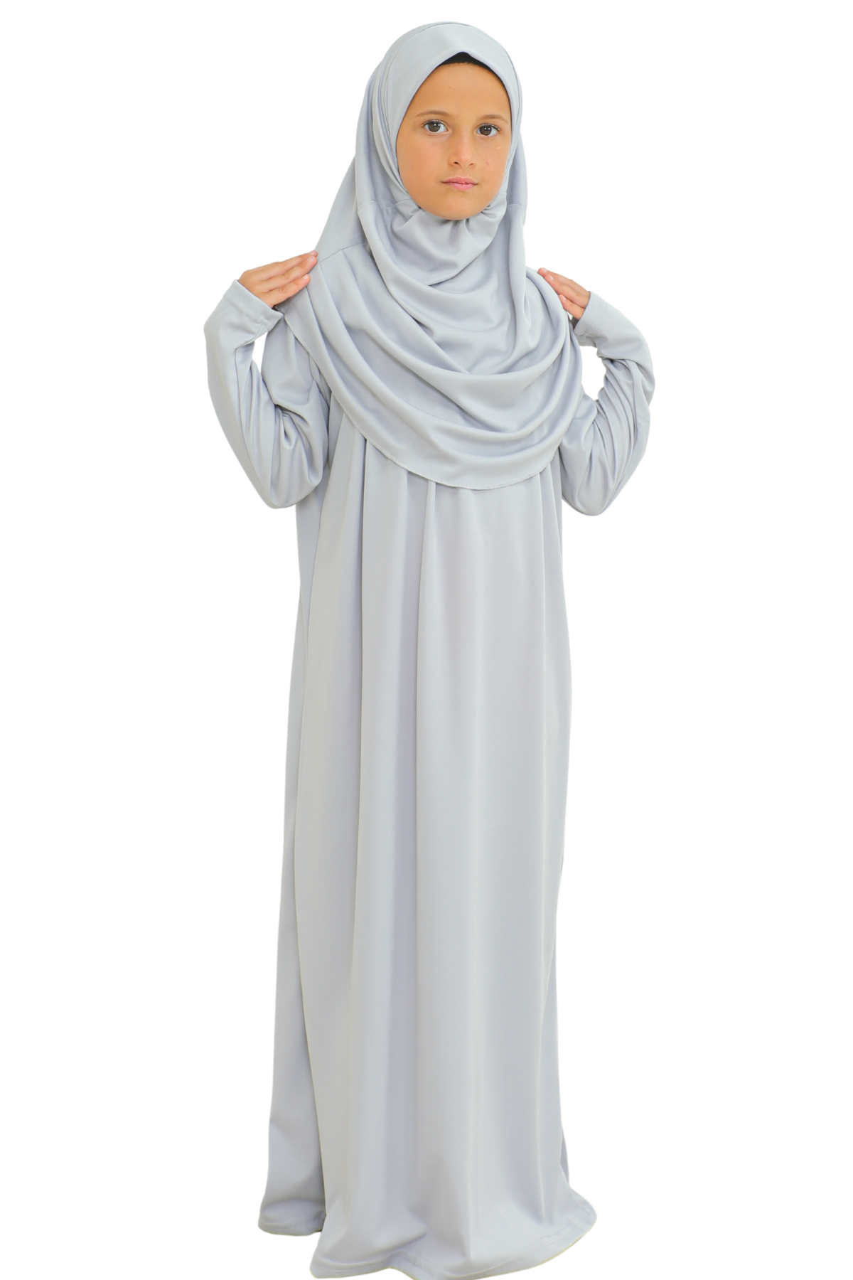 Kids Prayer Dress Muslim Clothes for Girls Long Sleeve Abaya with Hijab Two Piece Maxi Islamic Set Scarf Kaftan Jilbab