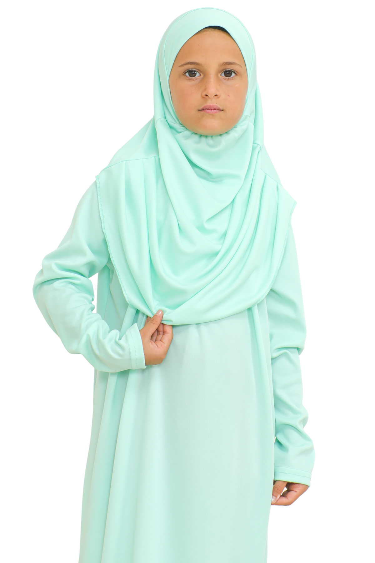 Kids Prayer Dress Muslim Clothes for Girls Long Sleeve Abaya with Hijab Two Piece Maxi Islamic Set Scarf Kaftan Jilbab