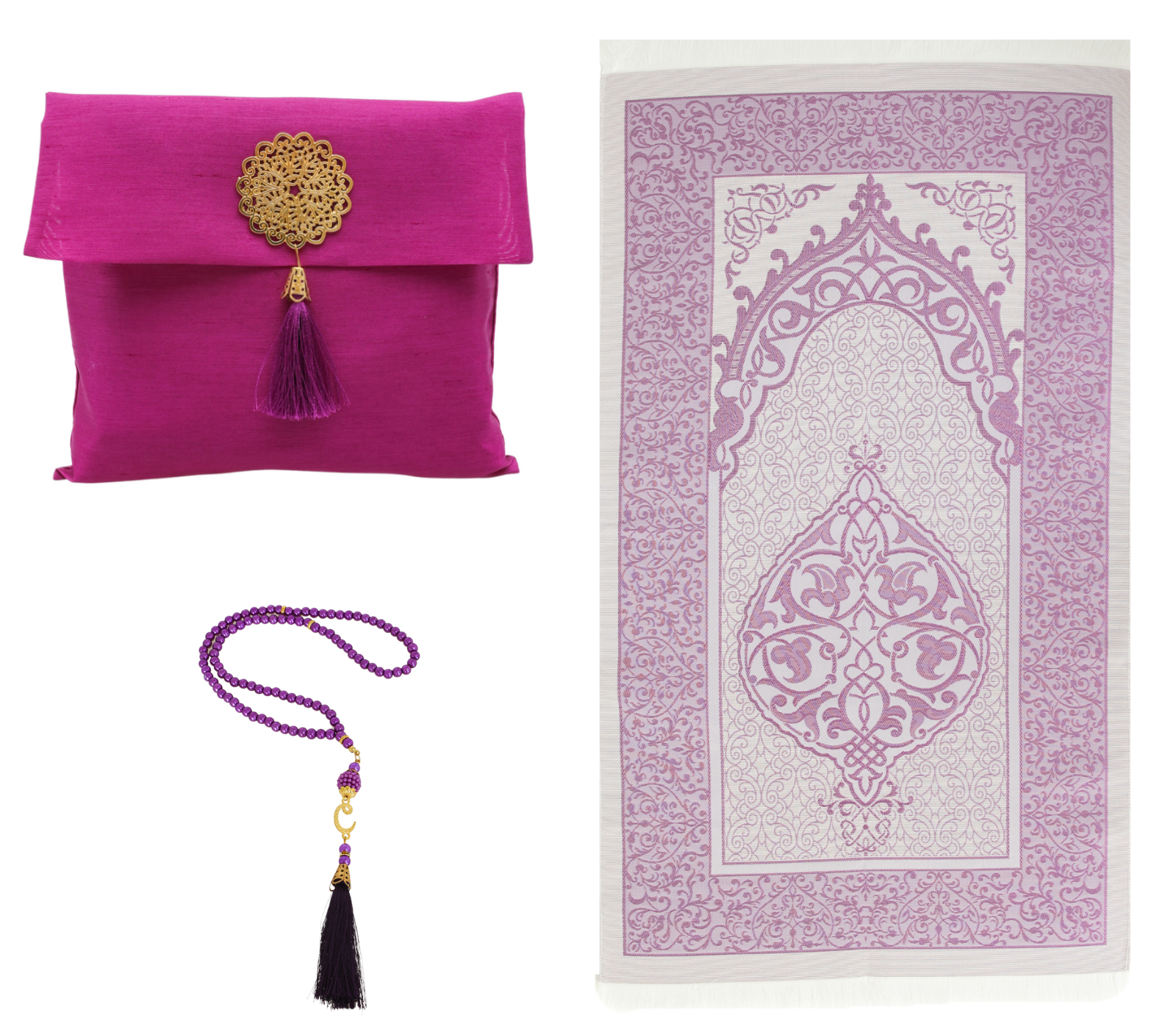 Muslim Prayer Rug With Tasbih and Portable Bag - Purple