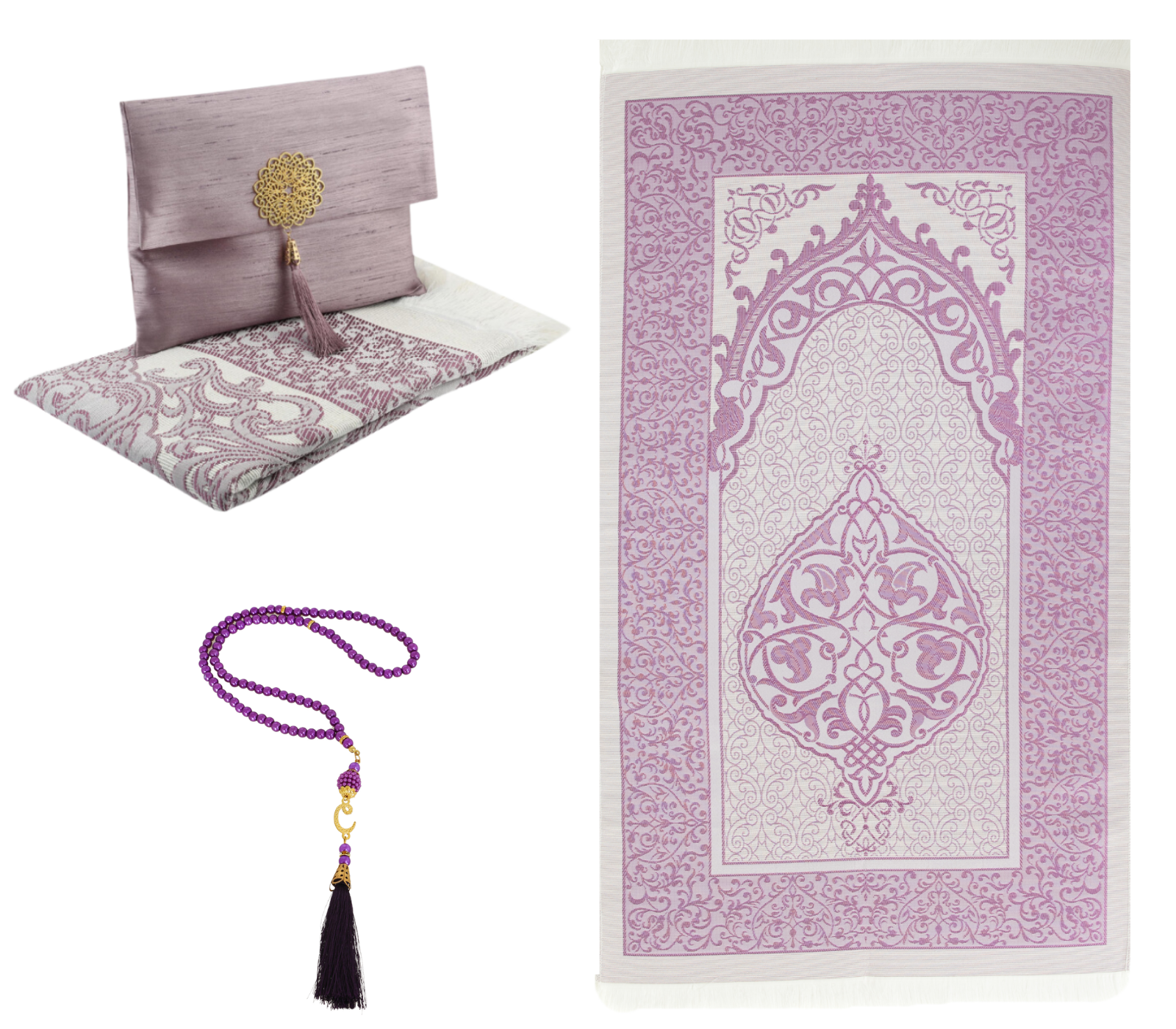 Muslim Prayer Rug With Tasbih and Portable Bag - Purple