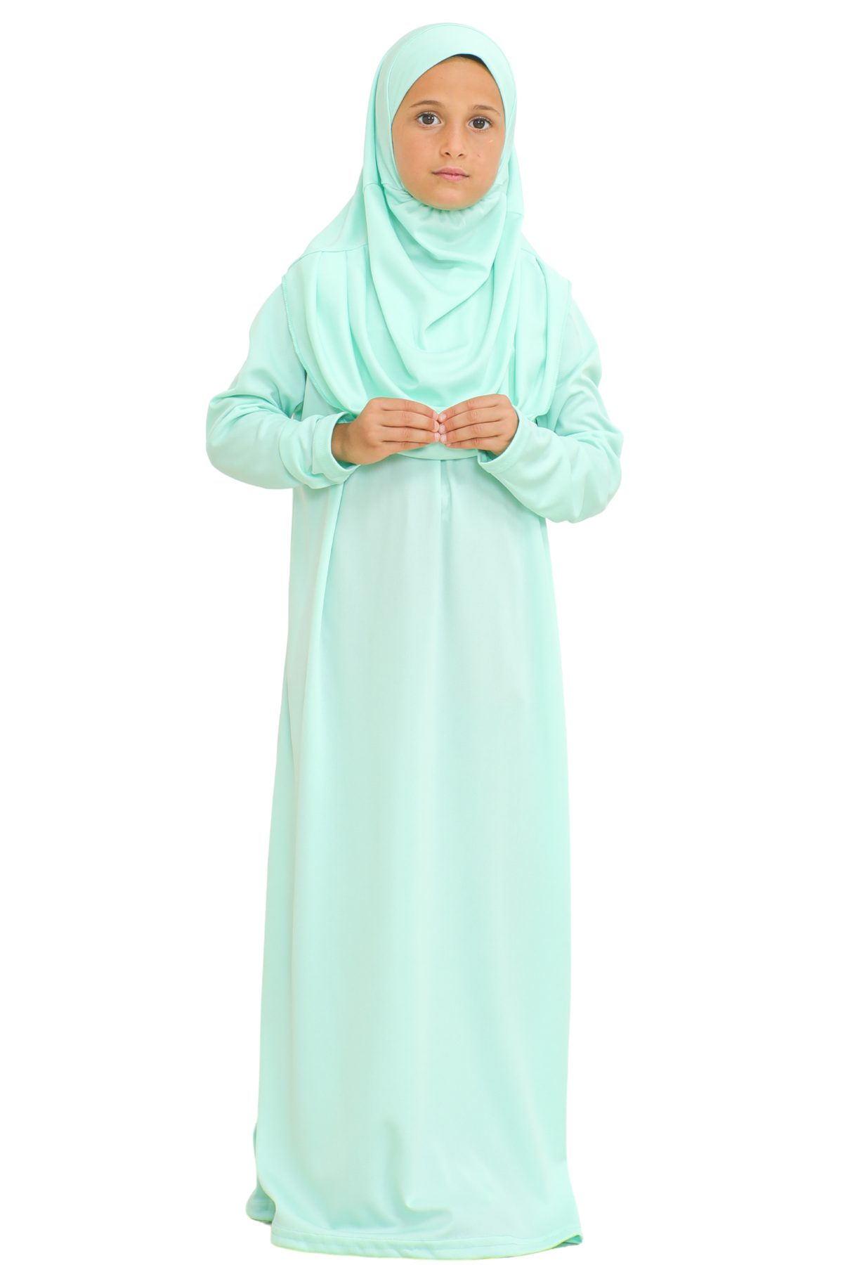 Kids Prayer Dress Muslim Clothes for Girls Long Sleeve Abaya with Hijab Two Piece Maxi Islamic Set Scarf Kaftan Jilbab